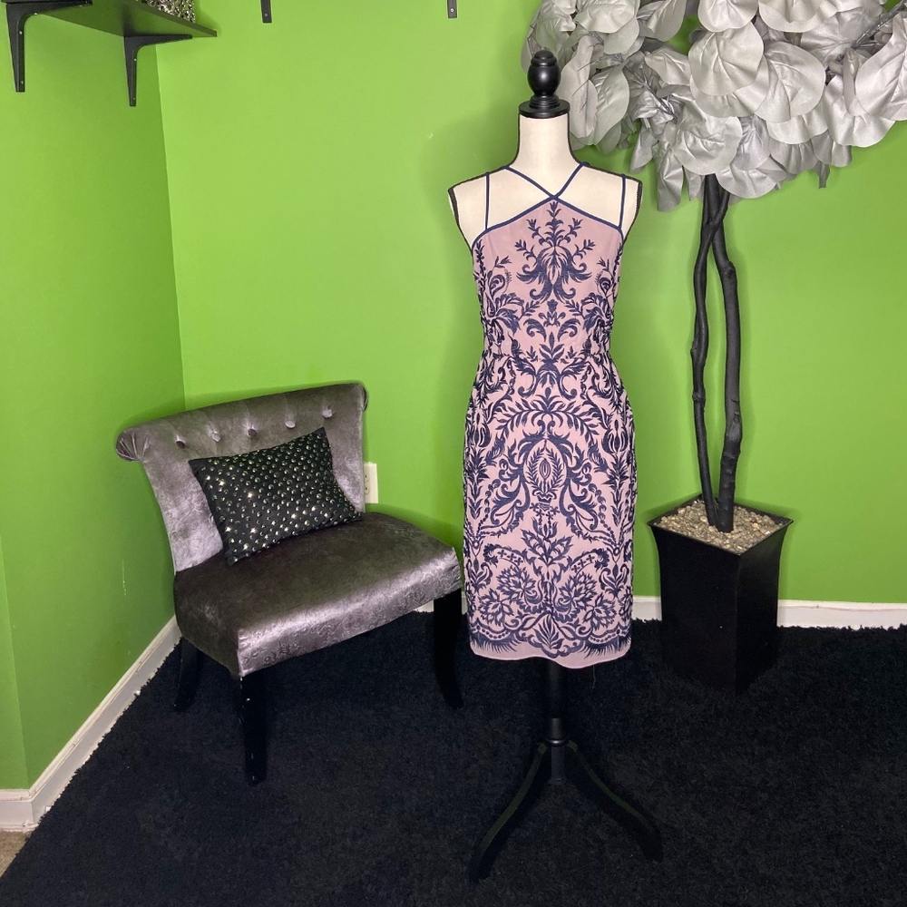 BCBGMAXAZRIA Strappy Embroidered Halter Dress NWT